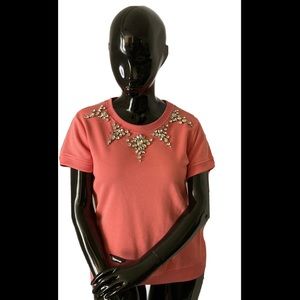 💴Sold💴 Sydney Shirt Coral Pink w/ Rhinestone Neckline, M